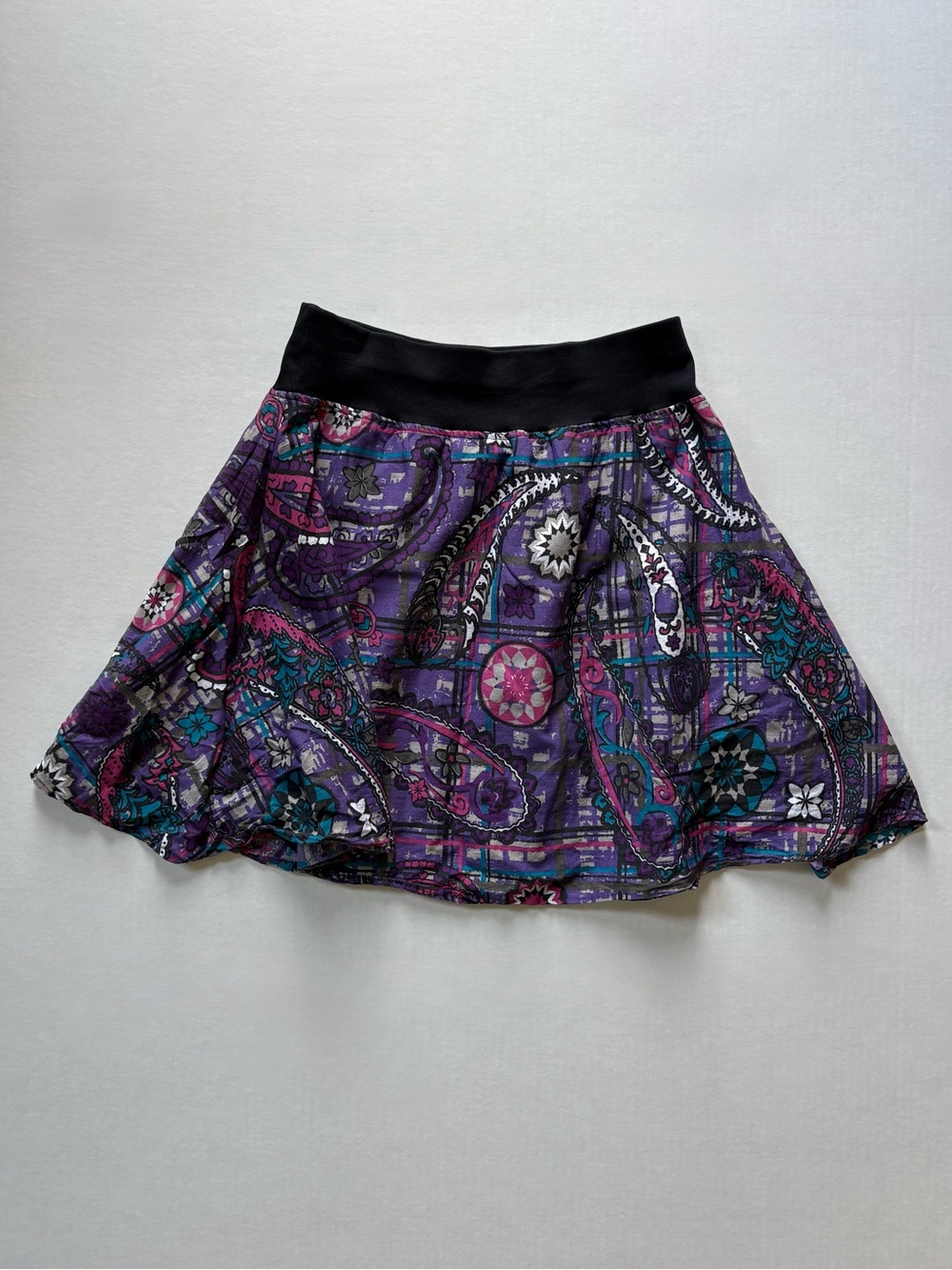 Majora Boho Paisley Skater Skirt Womens Small Purple Elastic Waist